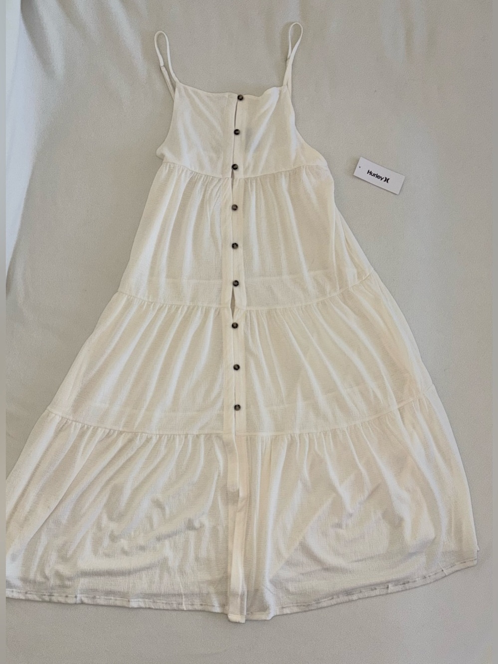 Hurley NWT Cream Button Front Tiered Maxi Dress XS